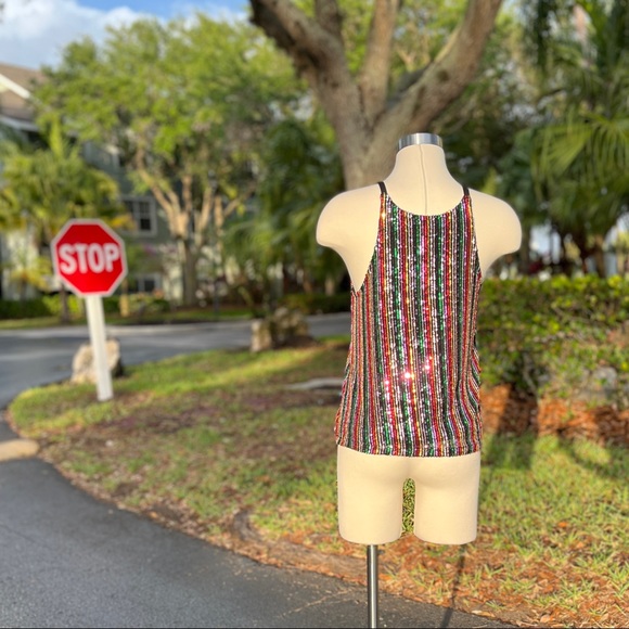 Sanctuary Black Cyber Sequins Tank Top Size S 4 6 Stretch Blouse Party Cute - Picture 6 of 16